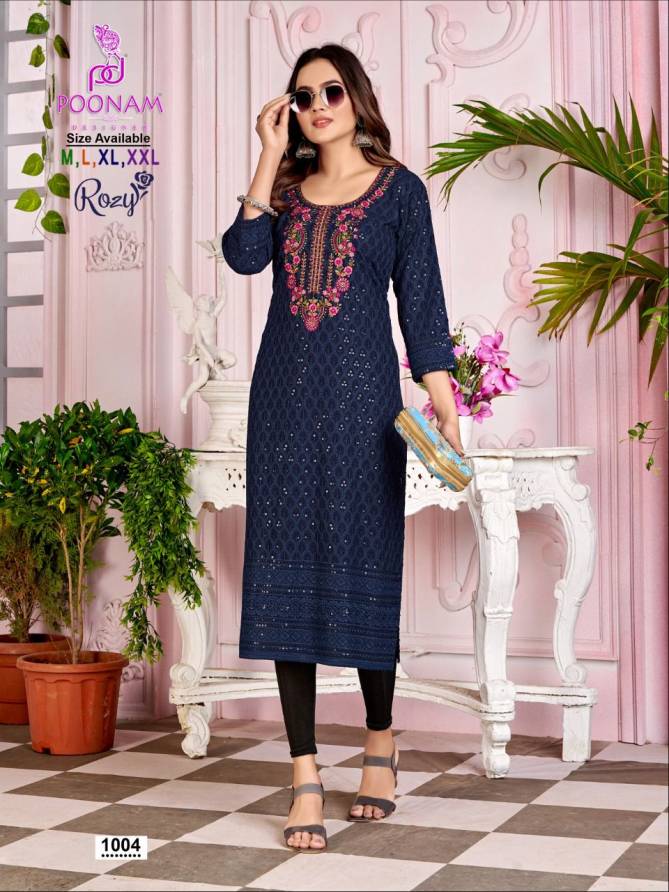 Poonam Rozy Rayon Embroidery Wholesale Kurti Collection